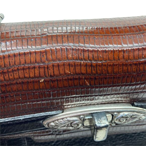 Brighton Handbag Purse Retro Women's Black Brown Leather Classic 8"x 9"x 3.5" - Picture 9 of 16